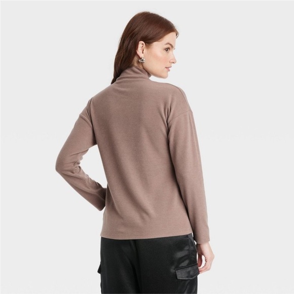 A new day Women's Long Sleeve Mock Turtleneck T-Shirt, Taupe, Size Medium - Picture 2 of 16